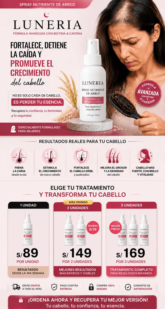T-¿Se te cae demasiado el cabello? Spray Anticaída LUNERIA™